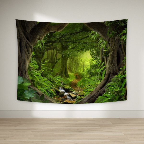 Forest Tapestry Nature Tree Cave Tapestry Wall Hanging Misty Forest Tapestry Stream Through Rainforest Tapestry Landscap