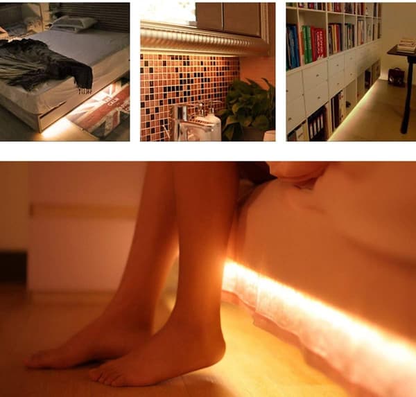Rechargeable Wardrobe, Alarm Clock Night Light LED Strip Light, Motion