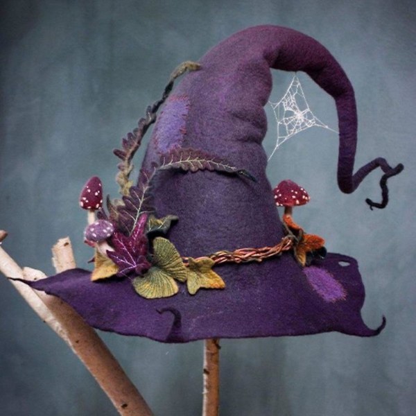 Smuk Kunstig Blomst Troldmand Hat Halloween Hexe Hat Party Cosplay Rekvisitter Blå