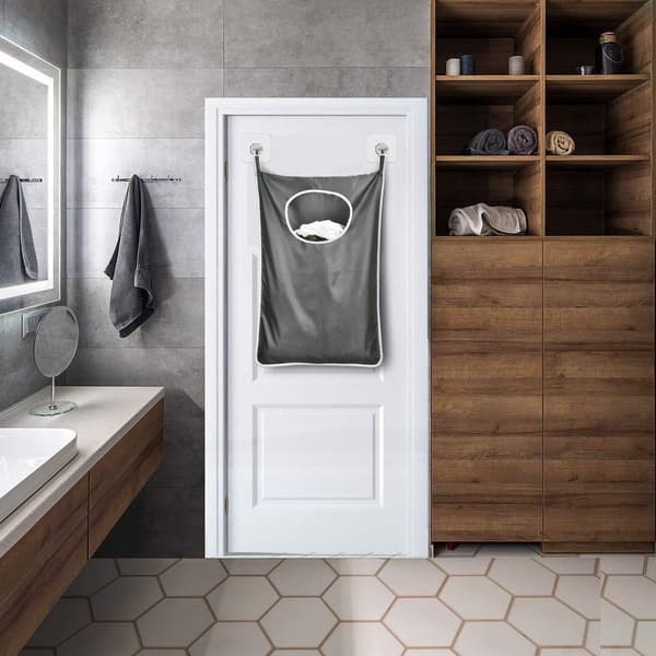 Durable Hanging Laundry Hamper with Stainless Steel Hook - Space-Saving Wall Door Basket with Zipper - Bathroom Storage