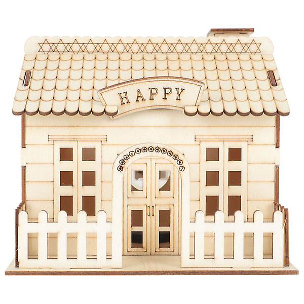 1pc Creative Villa Yard With Light Piggy Bank Creative Piggy Bank For DesktopIvory15x14cm