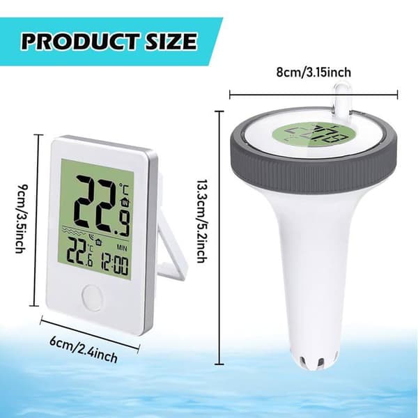 Wireless Digital Floating Pool Thermometer - LCD Display with Receiver, Indoor/Outdoor Thermometer for Swimming Pools and Bathtubs