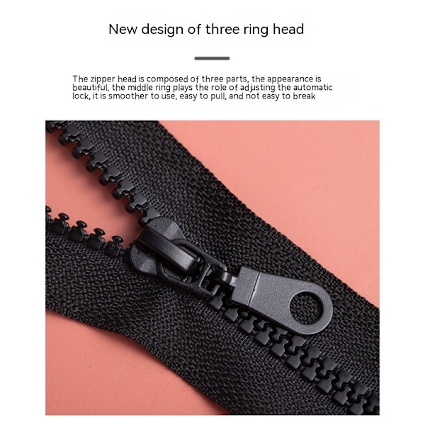 60cm/2 stk. Store Plastglidelåser med Dobbel Trekkflikk, Svart Bånd, Heavy Duty Glidelåser for Sy, Sovepose