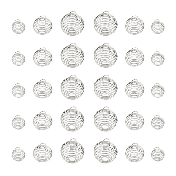 Spiral Bead Cages Pendants, 30 PCs 3 Sizes Silver Plated Stone Holder Necklace Cage Pendants Findings for Jewelry Making