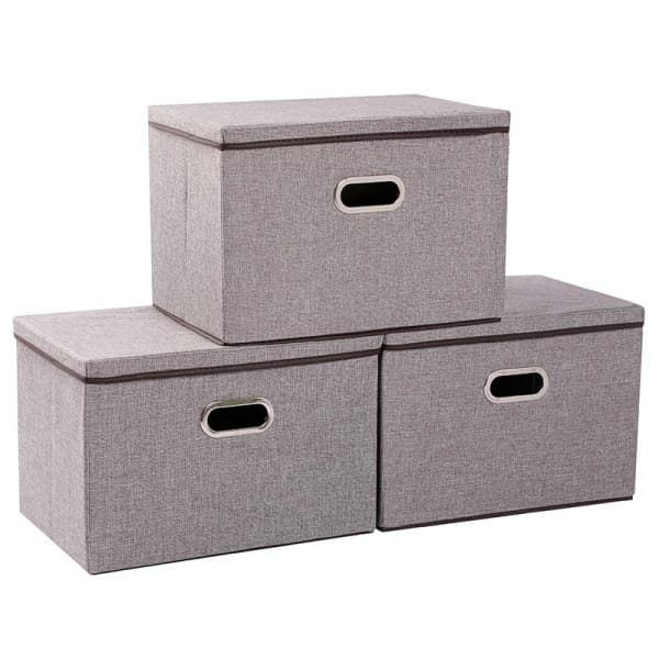Large Collapsible Linen Fabric Storage Boxes with Lids