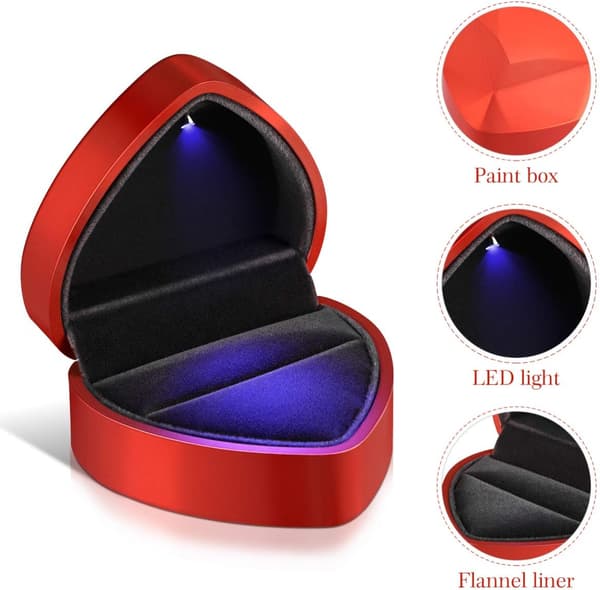 LED-ringboks i hjerteform, smykkegaveeske, utstillingsstativ