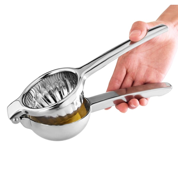 Ekstra Stor Citronpresser i Rustfrit Stål - Nem at Klemme, Robust Citronpresser med Håndtryk - Ergonomisk Citruspresser