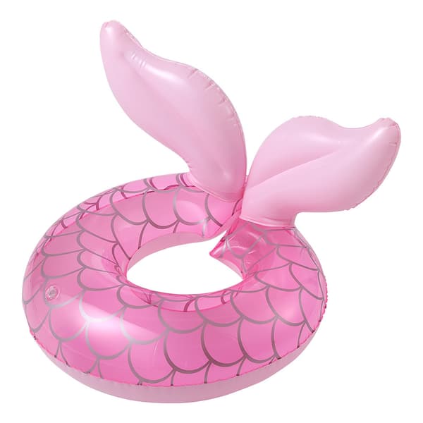 Inflatable Swim Ring PVC Thicker Pink Fishtail Shape Pool Float for 3 to 8 Year Olds