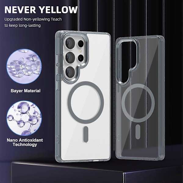 (Harmaa) Kuori Samsung Galaxy S25 Ultralle, yhteensopiva MagSafe TPU+PC Läpinäkyvä puhelinkuori Harmaa