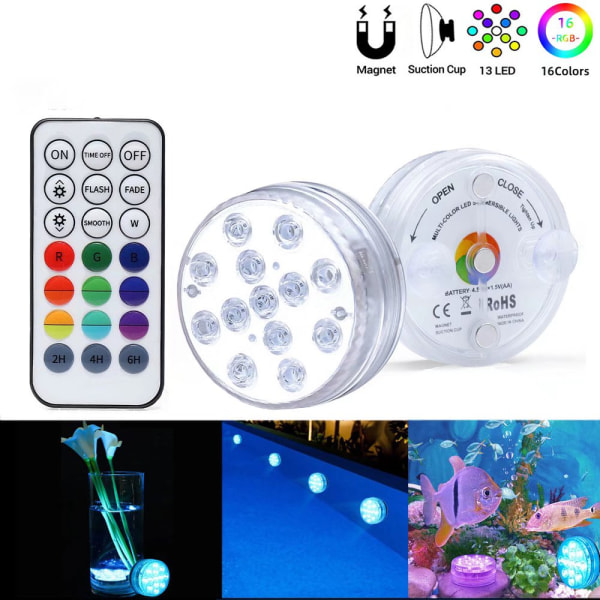 LED svømmebassin lys nedsænket LED lys, Auting belysning IP68 flerfarvede undervandslamper med fjernbetjening, vandtæt B