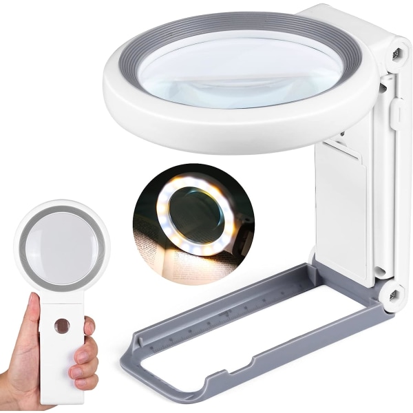 30X 10X Förstoringsglas med Ljus och Stativ, Vikbart Handhållet Förstoringsglas 18 LED-belyst Förstoringsglas