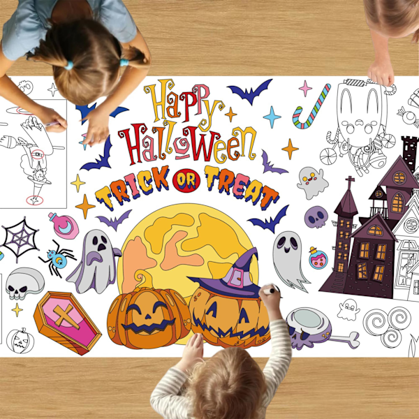 Halloween Gigant Fargeleggingsplakat Glad Halloween Stor Fargeleggingsbanner Gresskar Boo Spøkelse Slott Enorm Jumbo Farge