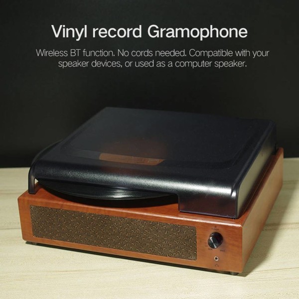 Vinylpladespiller Bluetooth Grammofon med 2 Indbyggede Højttalere 3-Hastigheds Vintage LP-afspiller, Understøtter Bluetooth i RCA Out
