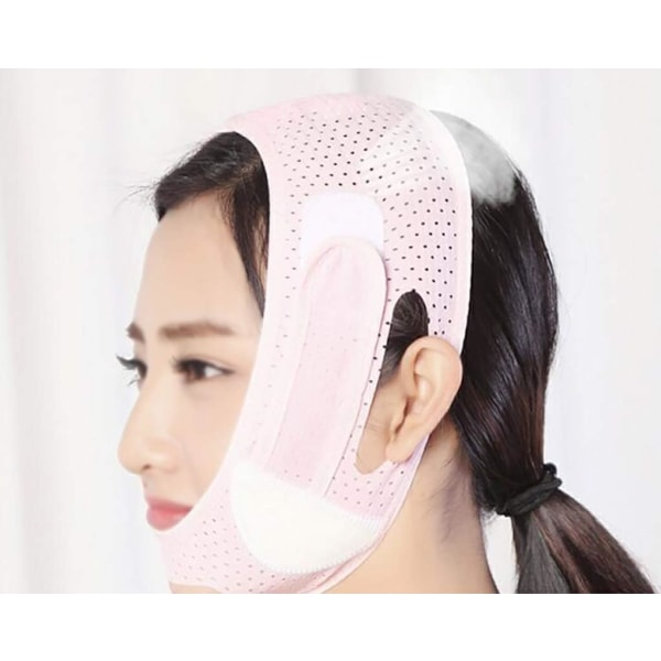 Bandage Lifting Firming Small V Face Paste Embedding Double Chin decree pattern Men and Women Sleeping Mask Pink