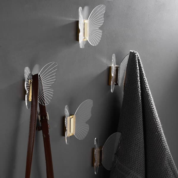 xjxj--Decorative Wall Hooks Butterfly Hook Screw Acrylic Coat Hooks No Punching, Gold 1 pc