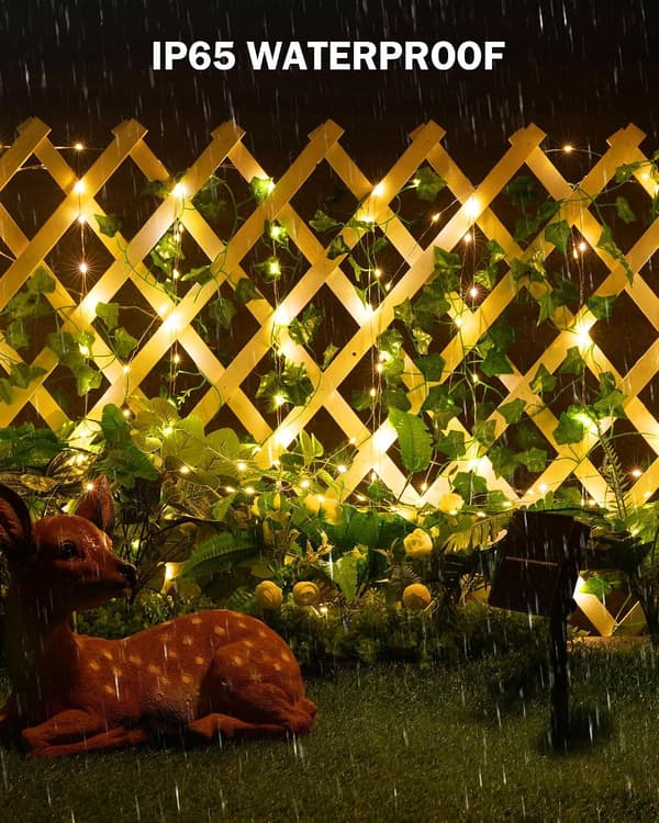 Udendørs solcellelyskæde, 12 meter lang solcellelyskæde med vedbend, solcellelamper til camping, udendørs have, hegn, vægvinelys Vine Lights