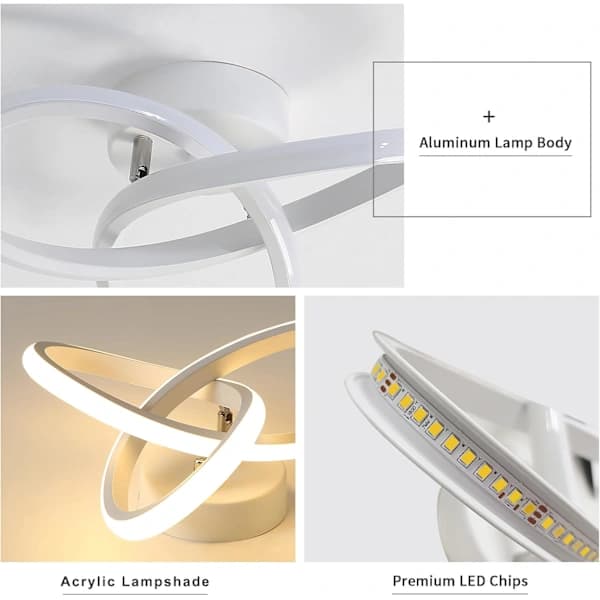 Modern LED Ceiling Light, 22W Clover-shaped LED Ceiling Lamp 2500LM, Hall Chandelier, Warm White 3000K, White, Dia 25cm [Energy Class E]