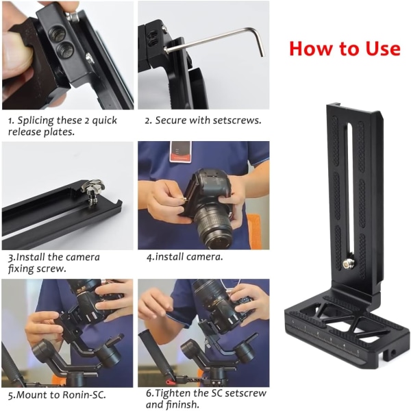 Aluminium L-fäste Vertikal Skytte Snabbkopplingsplatta för Gimbal Stabilisator Stativ Monopod och Kamera