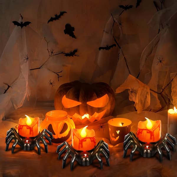 6 stk LED Edderkopplys, Flammefritt Edderkopplys, Batteridrevet, Perfekt for Spøkelseshus og Innendørsdekorasjon til Halloween