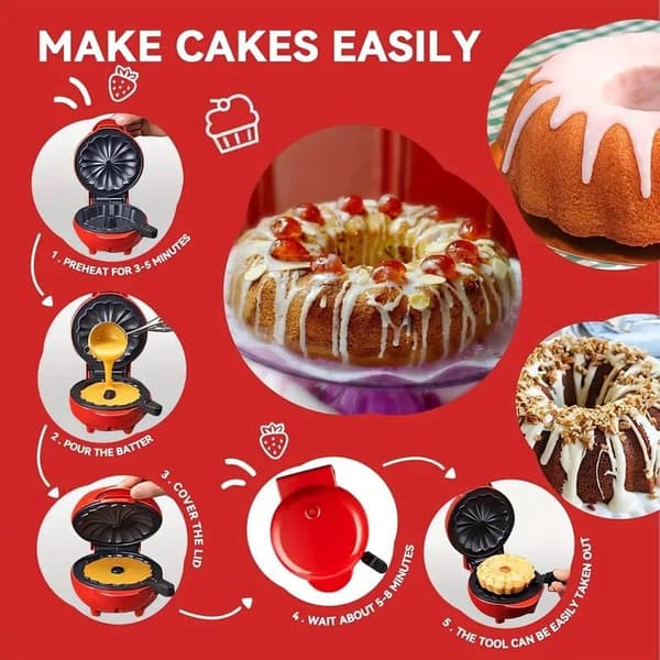 Minibakemaskin / Kakemaskin – Multifunksjonell Rask Oppvarming, Non-stick – Perfekt for Kaker, Brød