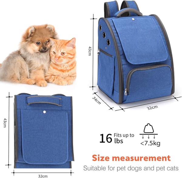 Puppy Cat Cage Bag, Small Dog Backpack, Foldable Breathable Pet Backpack, Dog Cat Bag Blue