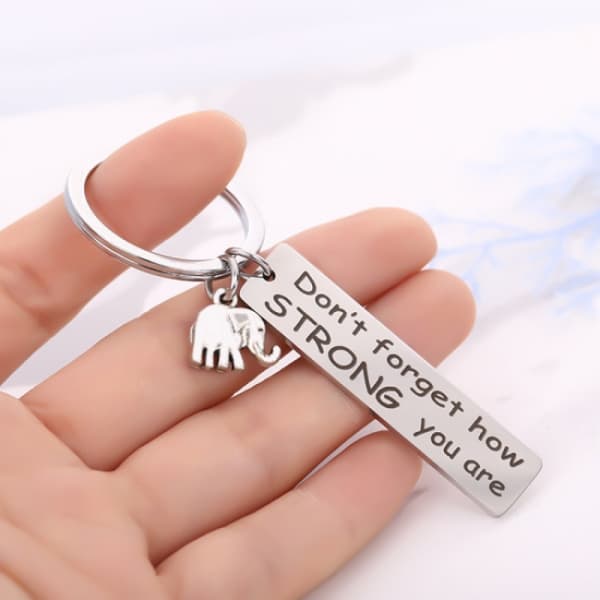 Elephant Keychain with Inspirational Text Silver Silver