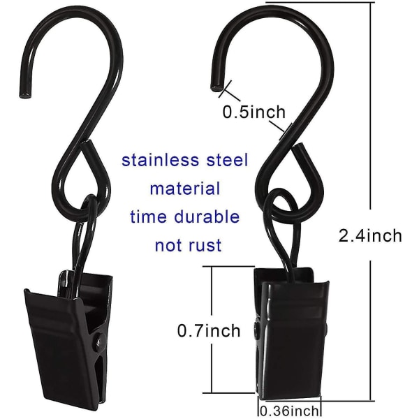 Rustfrie Stål S-Kroge Gardin Klips, 50 Pak Lys Klips, Sort