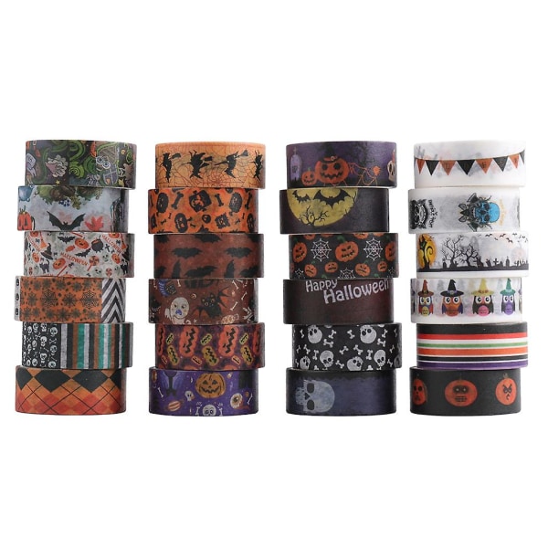 24 Ruller Halloween Washi Tape - Gresskar, Flaggermus, Skalle - Mønsterbånd for Voksne og Barn - DIY Kunst, Håndverk, Gaveinnpakning, Skrapbooking, Maskeringsbånd