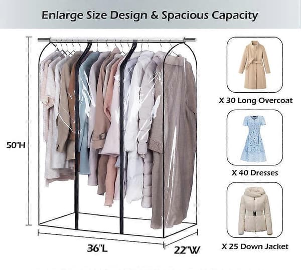 40'' Extra Large Clear Hanging Garment Bags for Closet Storage