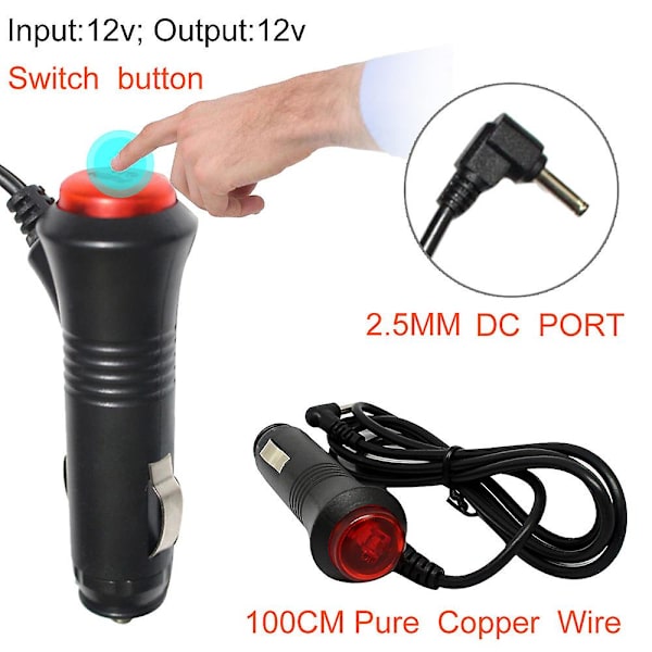 12V 2,5 mm Auton Laturi Adapteri Sytytin Virtapistoke Kaapelin GPS-Kaapelin Musta