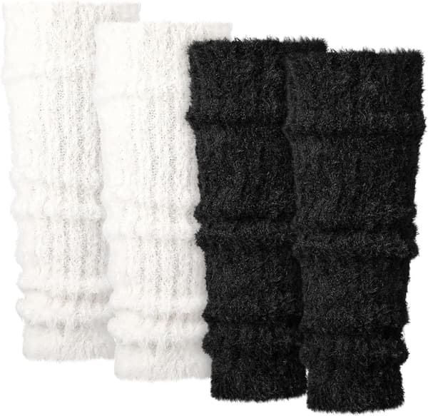 2 par lodne benvarmere vinterfleeceærmer | Sort Hvid Black, White