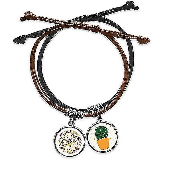 Armband med färgglatt mönster av bananfrukt, repkedja i läder med kaktus