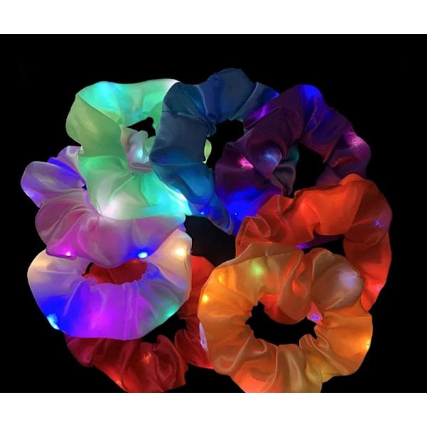 18 stk LED-lys opp Scrunchie, Lys opp hår elastiske bånd, hår Scrunchies for jenter, Lys opp hår bånd for hale