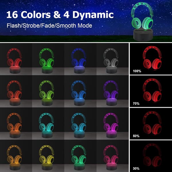 Hovedtelefonheadset 3D Illusion Lampe 16 Farver Natlampe, Smart Touch