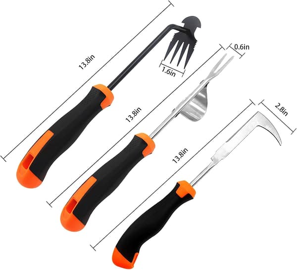 3-pack weeding tools with rubber handle, thickened stainless steel garden scraper, brush set for garden, patio, backyard, farm use