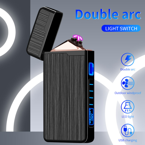 Elektrisk Lighter, USB Genopladelig Lighter, Plasma Dual Arc Lighter, Vindtæt Flammefri Lighter, Pocket Metal Lighter m