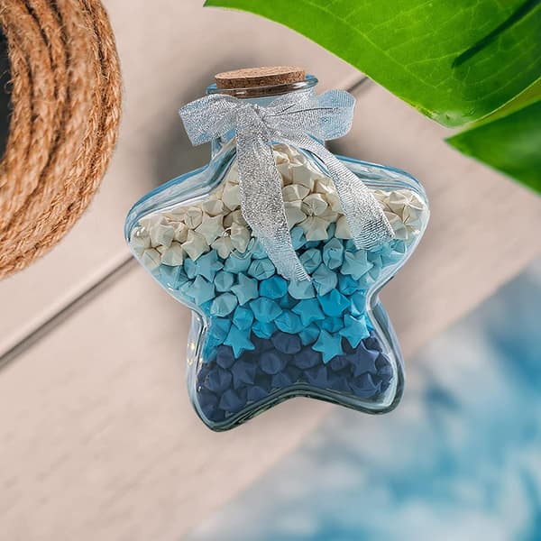 Small Glass Jars Decorative Storage Containers 4 Pcs with Cork Lids Heart and Star Shaped Smooth Glass Jars Suitable