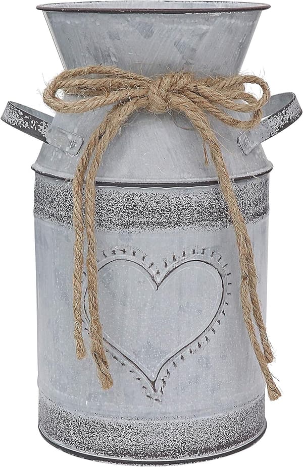 Metall Shabby Chic Blomvas Rustik Kannvas Vintage Grå Vas 19 cm H