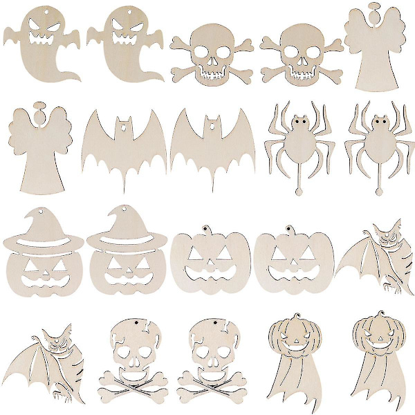 20 stk Halloween-dekorasjoner i tre, utskåret, hengende anheng (blandet stil)