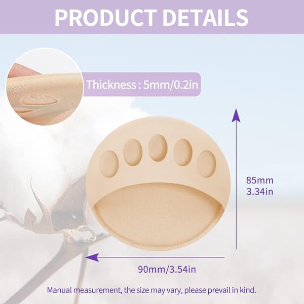 6 Pairs Forefoot Inserts - Shoe Soles - Forefoot, Invisible Five-Toe Socks - Beige+Black