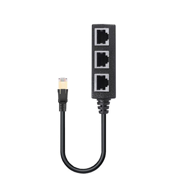 RJ45 Ethernet-kontaktdelare 1 till 3 uttag Internetkabel Cat 5 6 7 Svart