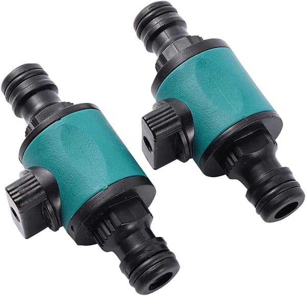 2-pack 16 mm 2-vägs trädgårdsslang snabbkoppling med avstängningsventil (2-vägs 16 mm)