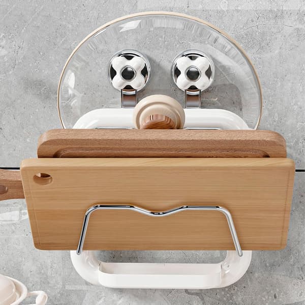 Pot Lid Organizer for Cabinets, Wall Mounted Pot Lid Holder, 2 Tiers, Lid Organizer for Pots, Reusable, Space Saving