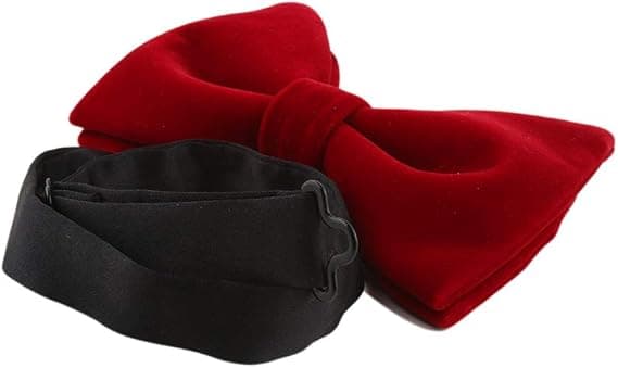(Red) Men's Velvet Oversized Bow Tie Solid Pre-tied Formal Tuxedo