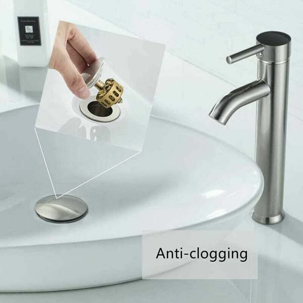 Bottom valve, Pop-up drain system, Drain without overflow, Universal drain for washbasin, Chrome-plated brass drain for sink, 1 1/4 \" thread