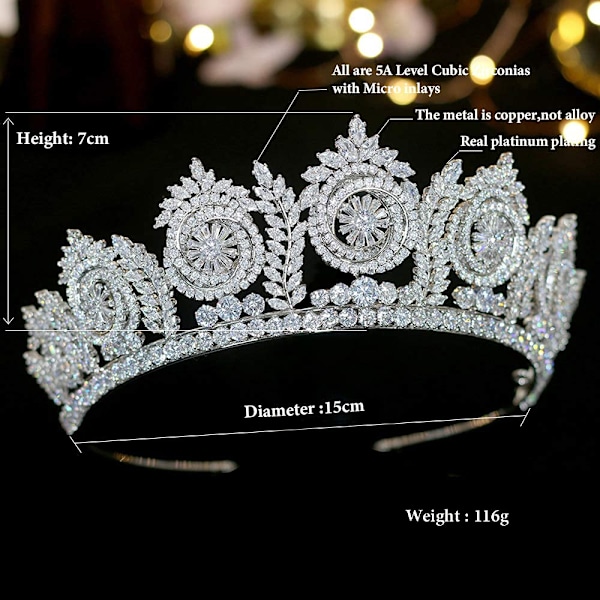 Elegantti Zirkonin Häätiarat ja Kruunut Naisille Hopea Kuutio Zirkonian Hääpääkoristeet Hiusten Asusteet CZ Juhla Prom