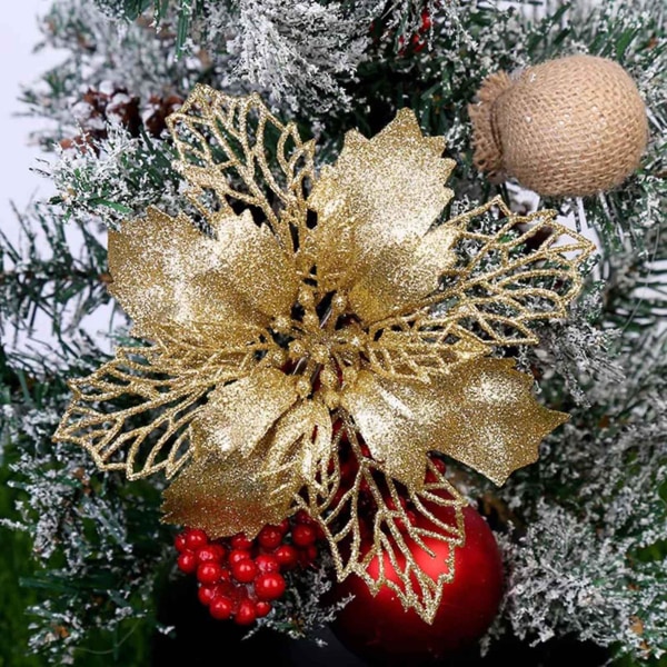 9cm Glitter Konstgjord Julstjärna Blomma Julgransprydnad Julkransprydnad Bröllopsfest Vårfest Nyår DekorationSafir