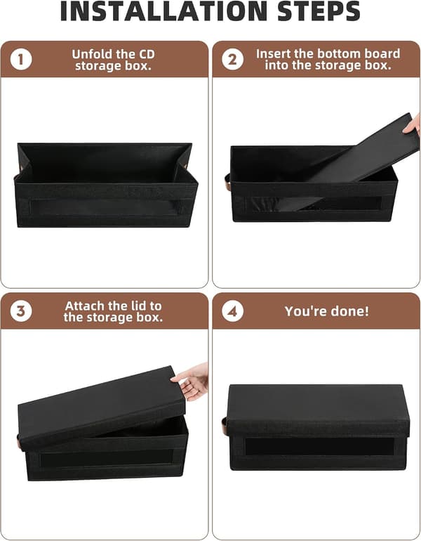 3-pack DVD Storage Boxes Book Storage Bookends Transparent Window Container Holds 40 Full DVD Cases 80 Slim DVD Cases and 200 DVD Sleeves
