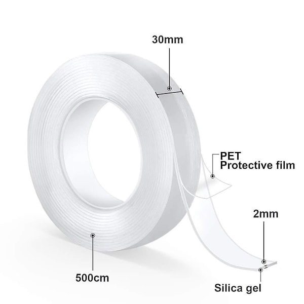 10m Ekstra Stærk Dobbeltklæbende Tape, Genanvendelig Skridsikker Nano-Tape Transparent Sporløs Tape Vasket Til Hjemmekontor Dekoration Og C