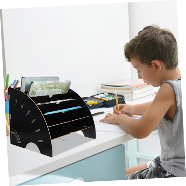 (Sort) Computer Desktop Bogreol Organizer, Multifunktionel Bordplade Opbevaring Display Hylde Rack til Hjemmekontor Kollegiemøbler